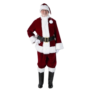 Men's Burgundy Velvet Santa Suit Costume - LG
