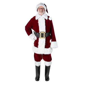 Men's Burgundy Velvet Santa Suit with Overalls Costume - LG